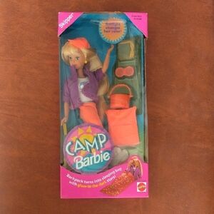Mattel Camp Barbie with Purple Jacket and Orange Skirt, Skipper 1993 New